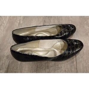 WOMEN 9 REPTILE PRINT LEATHER SOFT STYLE BY HUSH‎ PUPPIES LO HEEL PUMPS SHOES